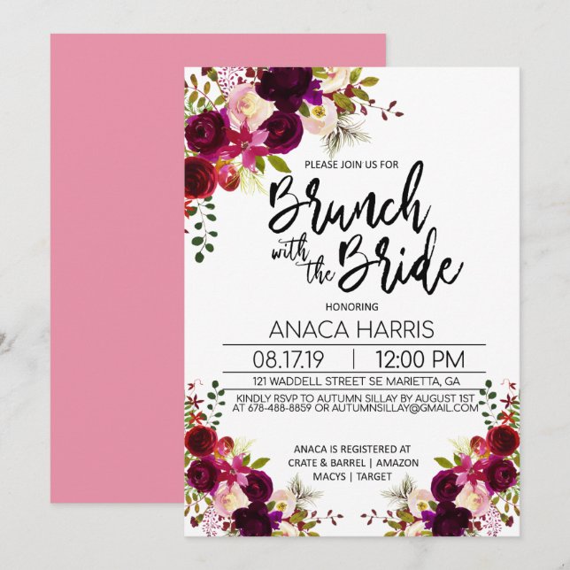Invitación Brunch de ducha de novia - Brunch con la novia (Anverso / Reverso)