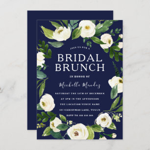 Invitación Brunch de ducha de novia con flores blancas y mari