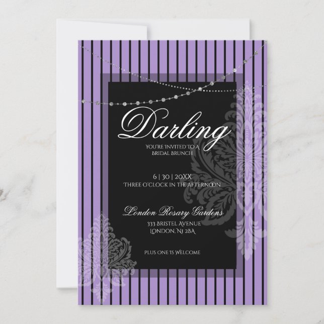 Invitación Brunch de ducha de novia con negro violeta de novi (Anverso)