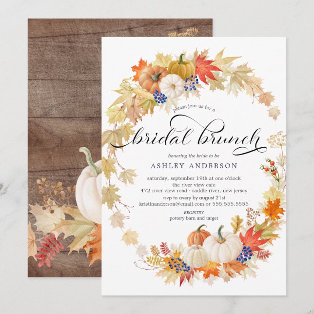 Invitación Brunch de ducha de novia Wreath Wreath (Anverso / Reverso)