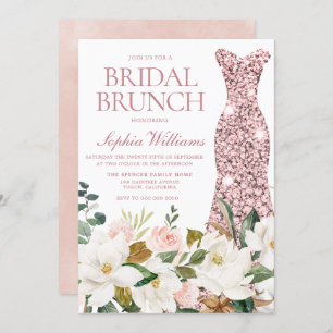Invitación Brunch de ducha de Rosa dorada Rubor White Bridal