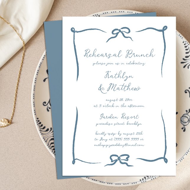 Invitación Brunch de ensayo azul Dusty de cinta de dibujo man (Subido por el creador)