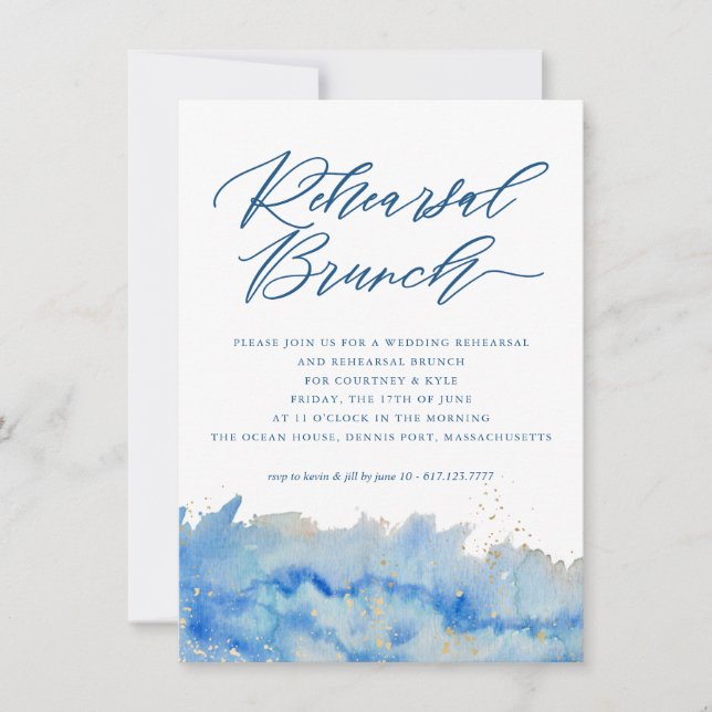 Invitación Brunch de ensayo Boda de elegancia costera (Anverso)