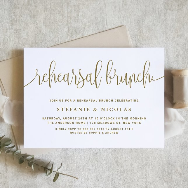 Invitación Brunch de ensayo de caligrafía de Bonito de oro (Subido por el creador)