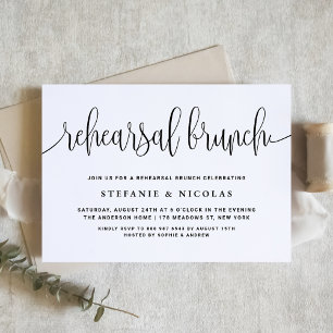Invitación Brunch de ensayo de caligrafía de Bonito negra