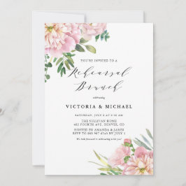 Invitación Brunch de ensayo de rosas rosadas e hidrangeas de 