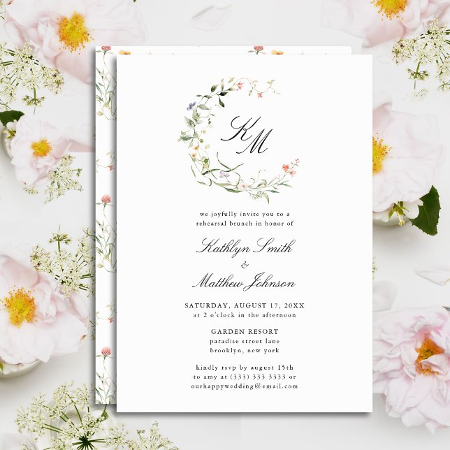 Invitación Brunch de ensayo moderno de monograma de flor silv (Subido por el creador)
