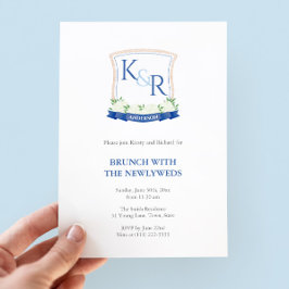 Invitación Brunch De Escudo De Novedades Azul Y Blanco Coster