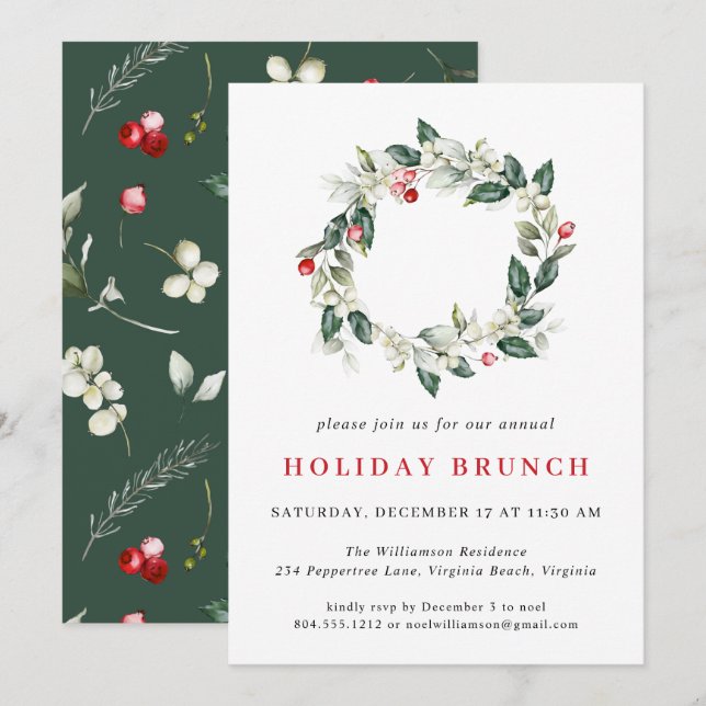 Invitación Brunch de ferias navideñas acuarelas Navidades Hol (Anverso / Reverso)