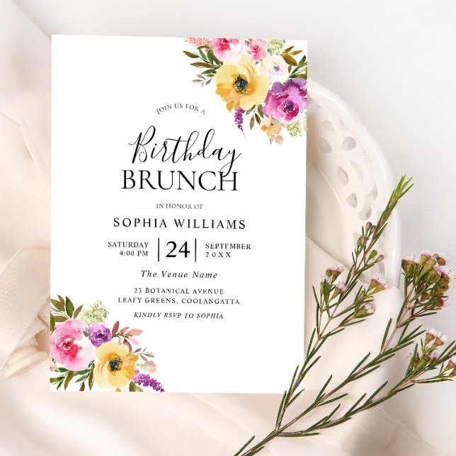 Invitación Brunch de fiesta de cumpleaños de Peach Purple Rub (Subido por el creador)