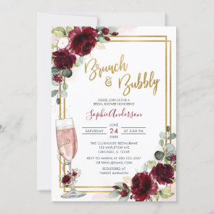 Invitación Brunch De Floral Geométrica De Borgoña Y Bubbly De