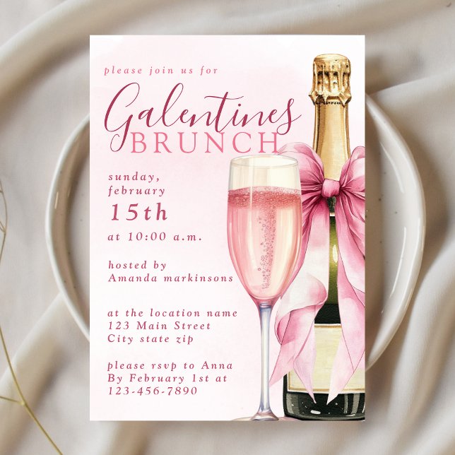 Invitación Brunch de Galentines con Champán de Acuarela Rosad (Subido por el creador)