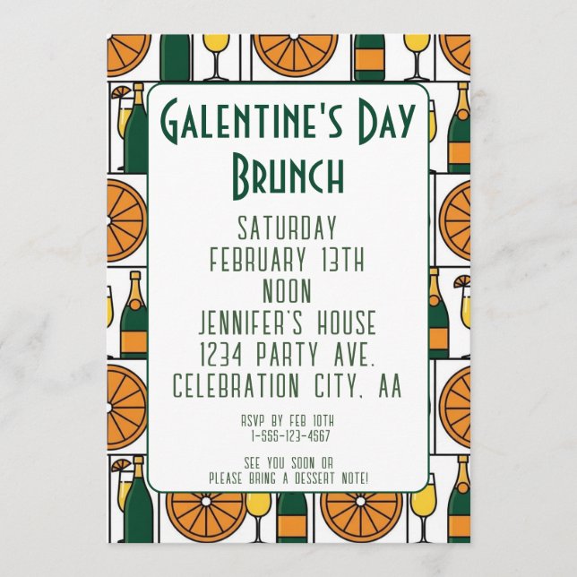 Invitación Brunch de Galentines Day Mimosas Retro (Anverso)