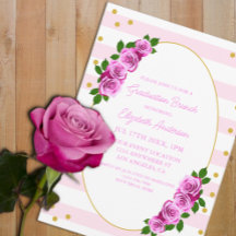 Brunch de graduación con rosas rosadas a rayas