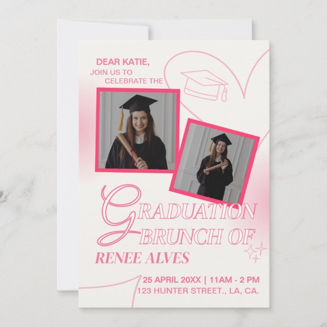 Invitación Brunch De Graduación De Acuarela Para Su Elegancia (Anverso)