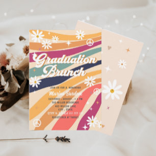 Invitación Brunch de graduación de cuatricromía retro Groovy