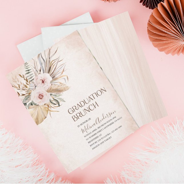 Invitación Brunch de graduación de las acuarelas Boho Beige F (Subido por el creador)