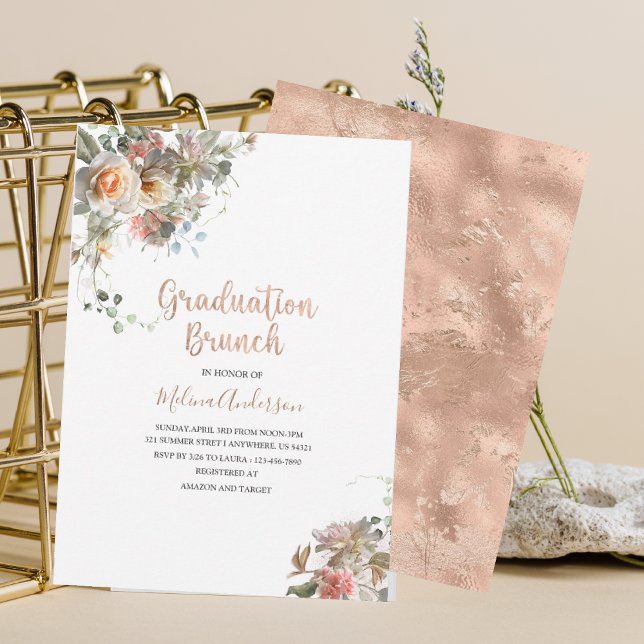Invitación Brunch de graduación de las acuarelas Boho Beige F (Subido por el creador)