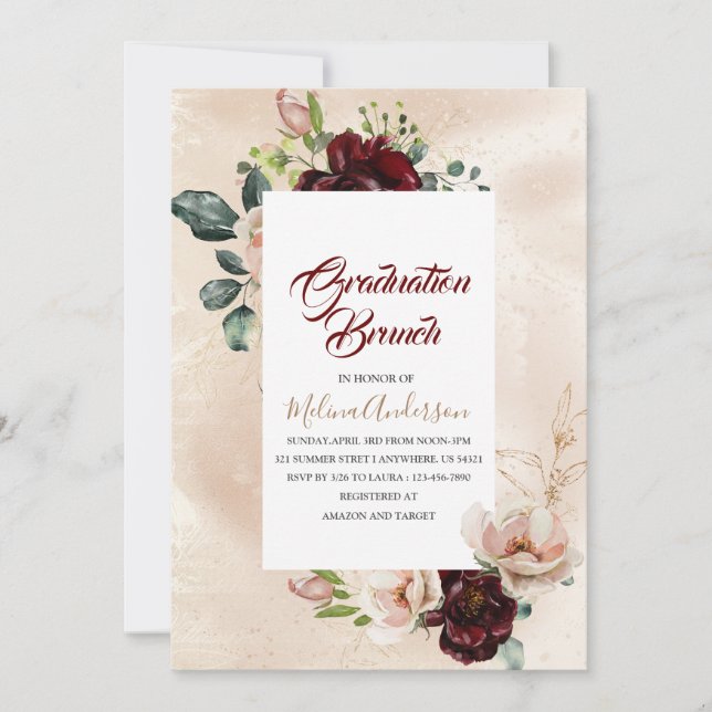 Invitación Brunch de graduación de las acuarelas Boho Beige F (Anverso)