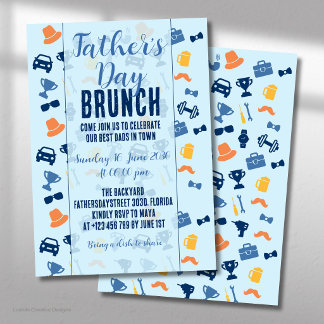 Invitación Brunch de íconos azules claros del Día del Padre