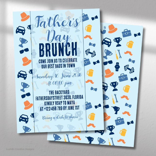 Invitación Brunch de íconos azules claros del Día del Padre (Subido por el creador)