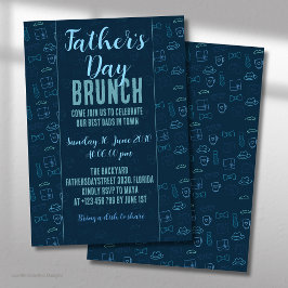 Invitación Brunch de íconos neón azul oscuro del Día del Padr