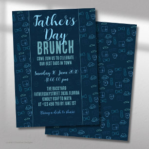 Invitación Brunch de íconos neón azul oscuro del Día del Padr