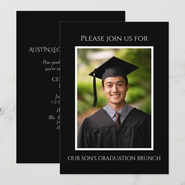 Invitación Brunch de imágenes de graduación del hijo (Anverso / Reverso)