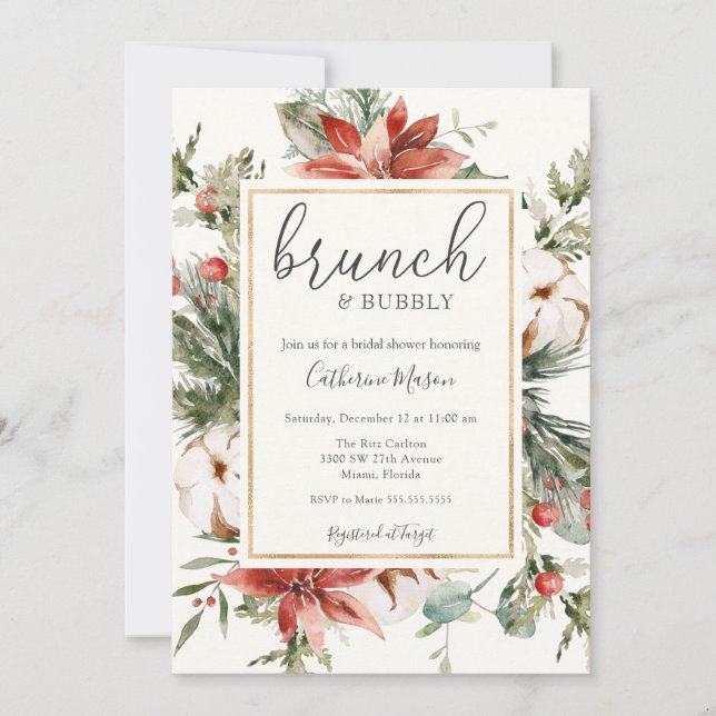 Invitación Brunch de invierno y ducha de novias con burbujas (Anverso)