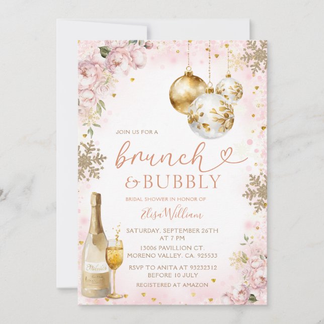 Invitación Brunch de invierno y ducha de novias de champán bu (Anverso)