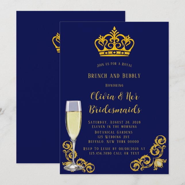 Invitación Brunch de la Corona Azul y Oro (Anverso / Reverso)