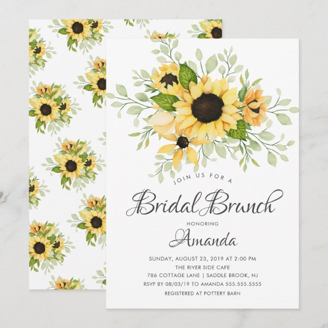 Invitación Brunch De La Ducha Bridal De Sunflower De Otoño (Anverso / Reverso)