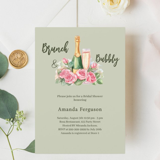 Invitación Brunch de ladrillo rosa salvia floral verde Ducha  (Subido por el creador)