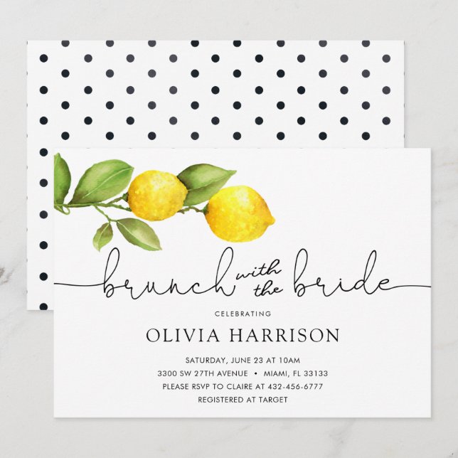 Invitación Brunch de limón con ducha de novia (Anverso / Reverso)