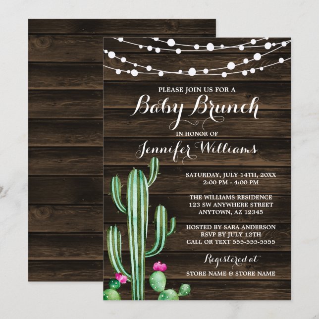 Invitación Brunch de madera del bebé de la acuarela del (Anverso / Reverso)