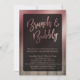 Invitación Brunch de madera suave Rosa de oro y burbuja