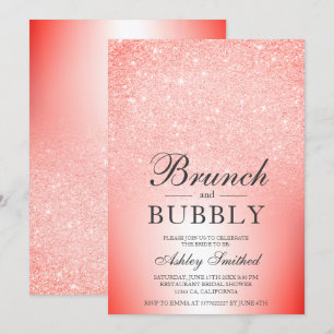 Invitación Brunch de moda rojo purpurina burbujeante ducha de