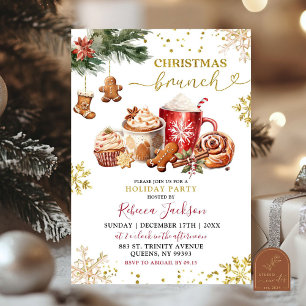 Invitación Brunch de Navidad con Chocolate Caliente y Galleta