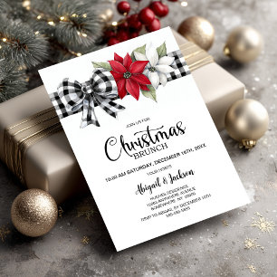 Invitación Brunch de Navidad con Plaid de Búfalo y Flor de Pa