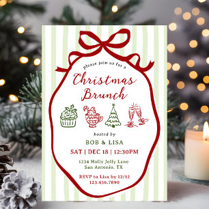 Invitación Brunch de Navidad con rayas dibujadas a mano y laz
