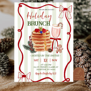 Invitación Brunch de Navidad con Rayas Verde Salvia