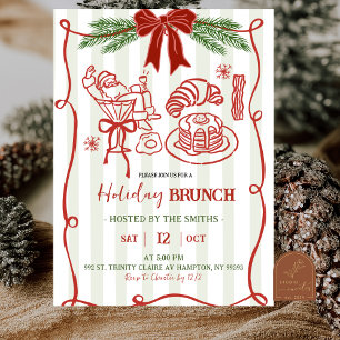 Invitación Brunch de Navidad con Santa Dibujado a Mano Doodle