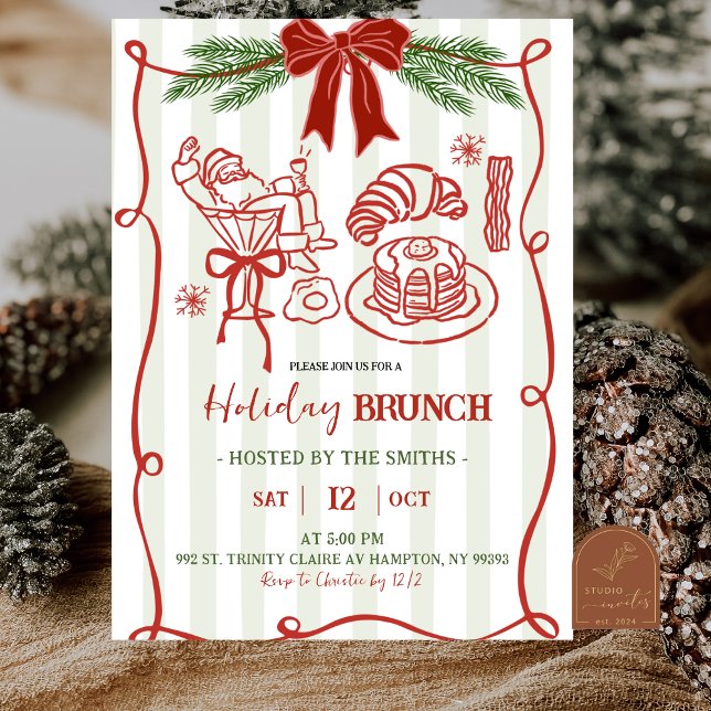 Invitación Brunch de Navidad con Santa Dibujado a Mano Doodle (Subido por el creador)