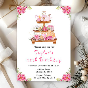Invitación Brunch de Navidad Fiesta de Cumpleaños Rosa