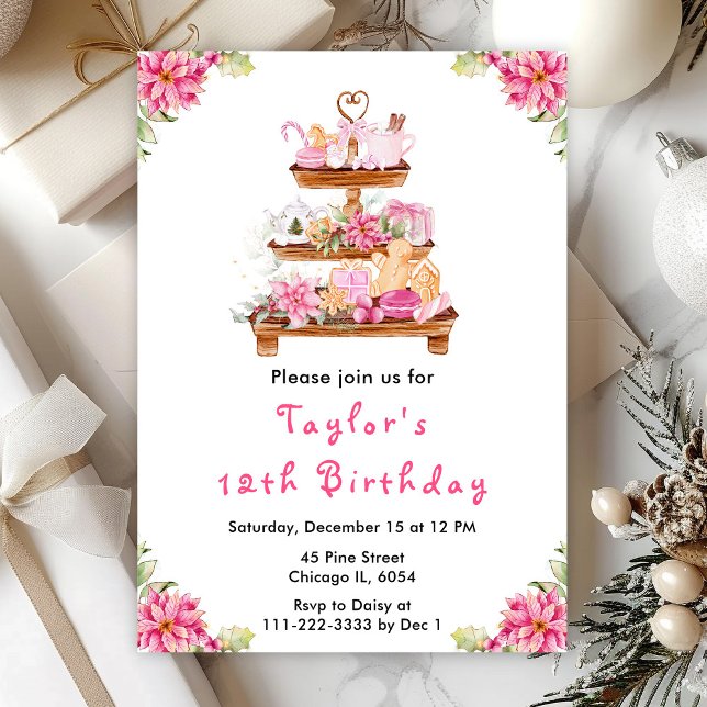 Invitación Brunch de Navidad Fiesta de Cumpleaños Rosa (Subido por el creador)