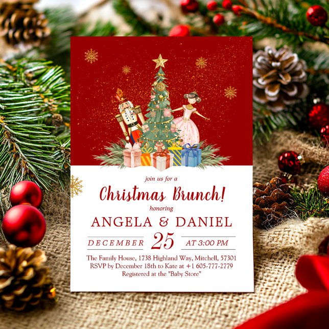 Invitación Brunch de Navidades de Baby Shower de Nutcracker (Nutcracker Baby Shower Christmas Brunch Invitation)