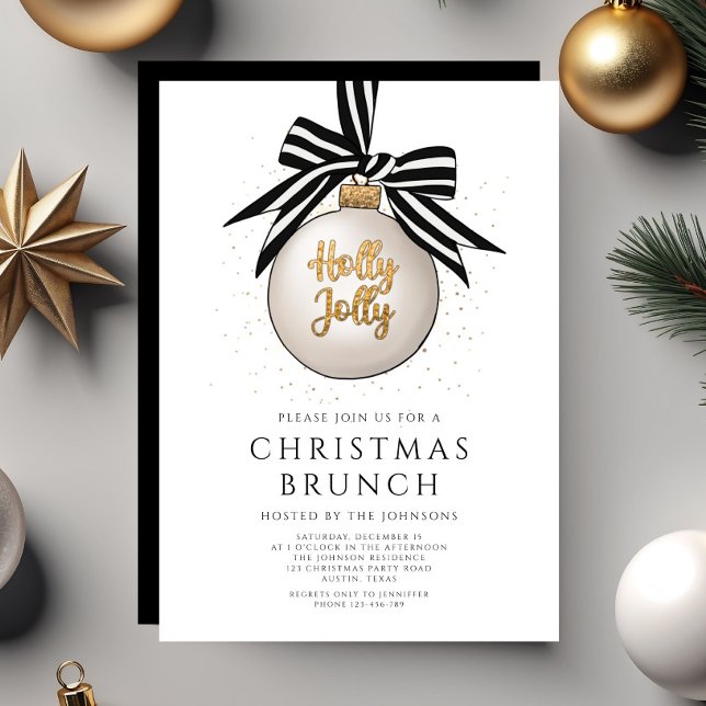 Invitación Brunch De Navidades De Oro Blanco Y Negro Festivid (Festive Black And White Gold Christmas Brunch Invitation)