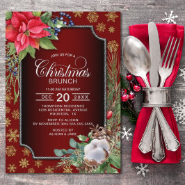 Invitación Brunch de Navidades rojos con copas de nieve de or