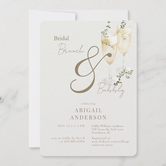 Invitación Brunch de novia beige y ducha de burbujas (Anverso)