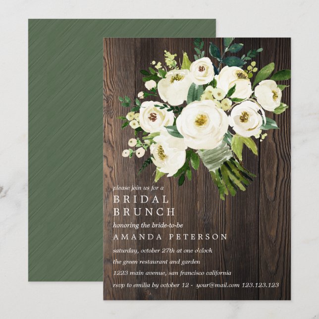 Invitación Brunch de novia Boda de madera blanca (Anverso / Reverso)